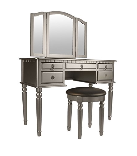 With Stool Silver, Bobkona St Croix Collection Vanity Set With Stool Cherry